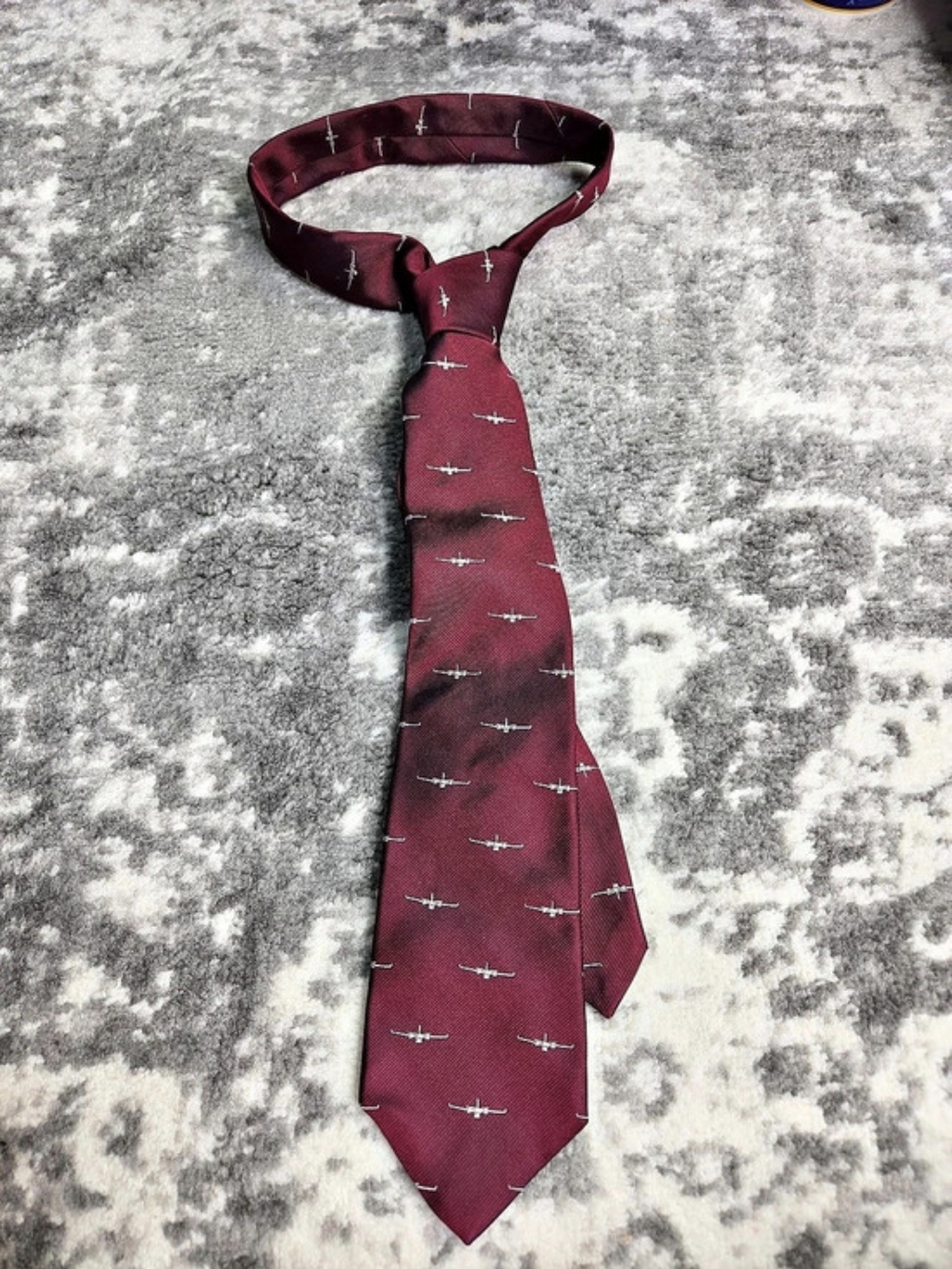 Givenchy Men's Silk-Style Patterned Tie in Burgundy Vintage Airplane ✈️  Plane
